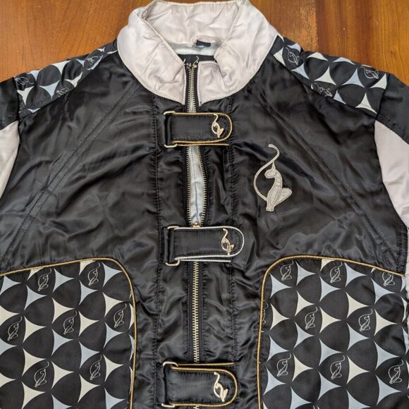 Vintage Baby Phat Bomber Puffer Jacket XL Y2K White Black Striped Spell Out Logo - Picture 4 of 16